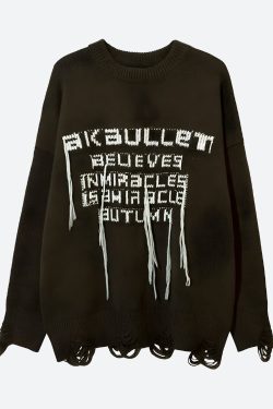 Grunge Y2K Tasseled Sweater - Retro 90s Fashion Statement